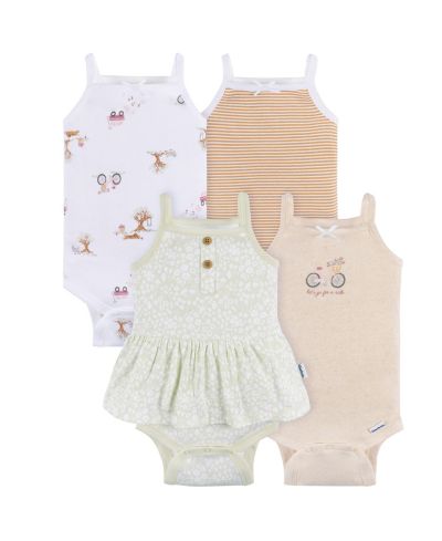 Gerber Baby Girls 4-Pack Sleeveless Onesies Bodysuits