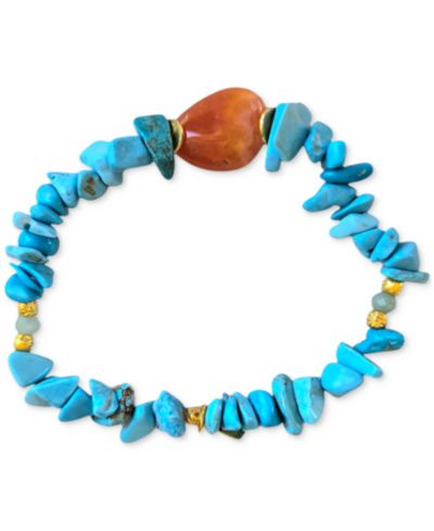 Браслет MINU Jewels Gold-Tone Turquoise and Carnelian Stretch
