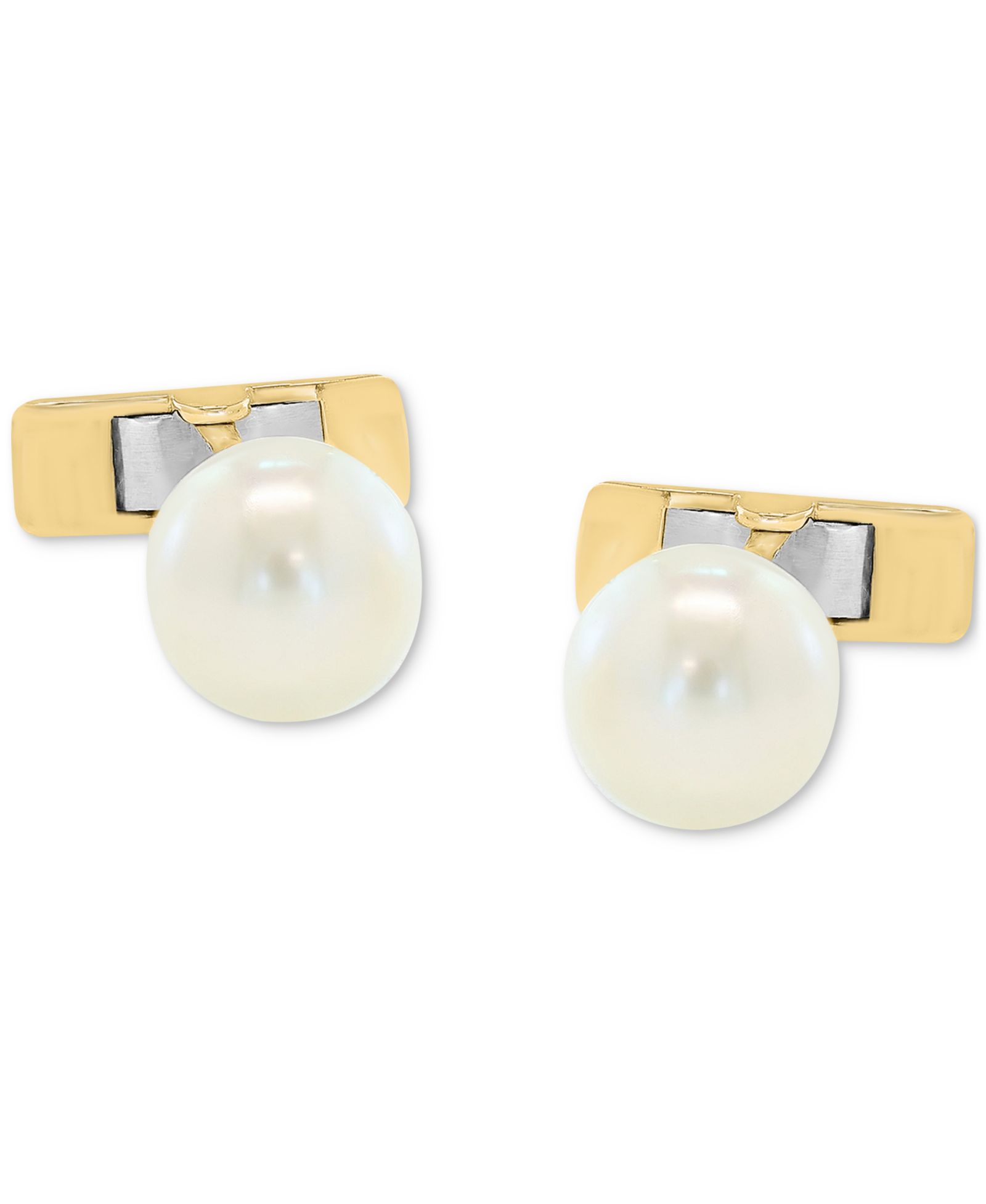 Запонки EFFY® Men's Cultured Freshwater Pearl (10mm) в позолоченном серебре 14k