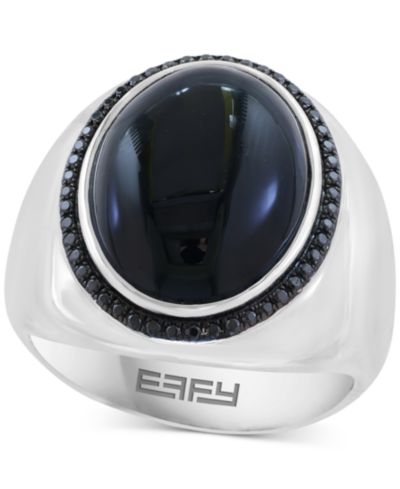 EFFY® Мужское кольцо Statement из стерлингового серебра с ониксом (17 x 12-1/2mm) и черным шпинелью (1/4 ct. t.w.) oval