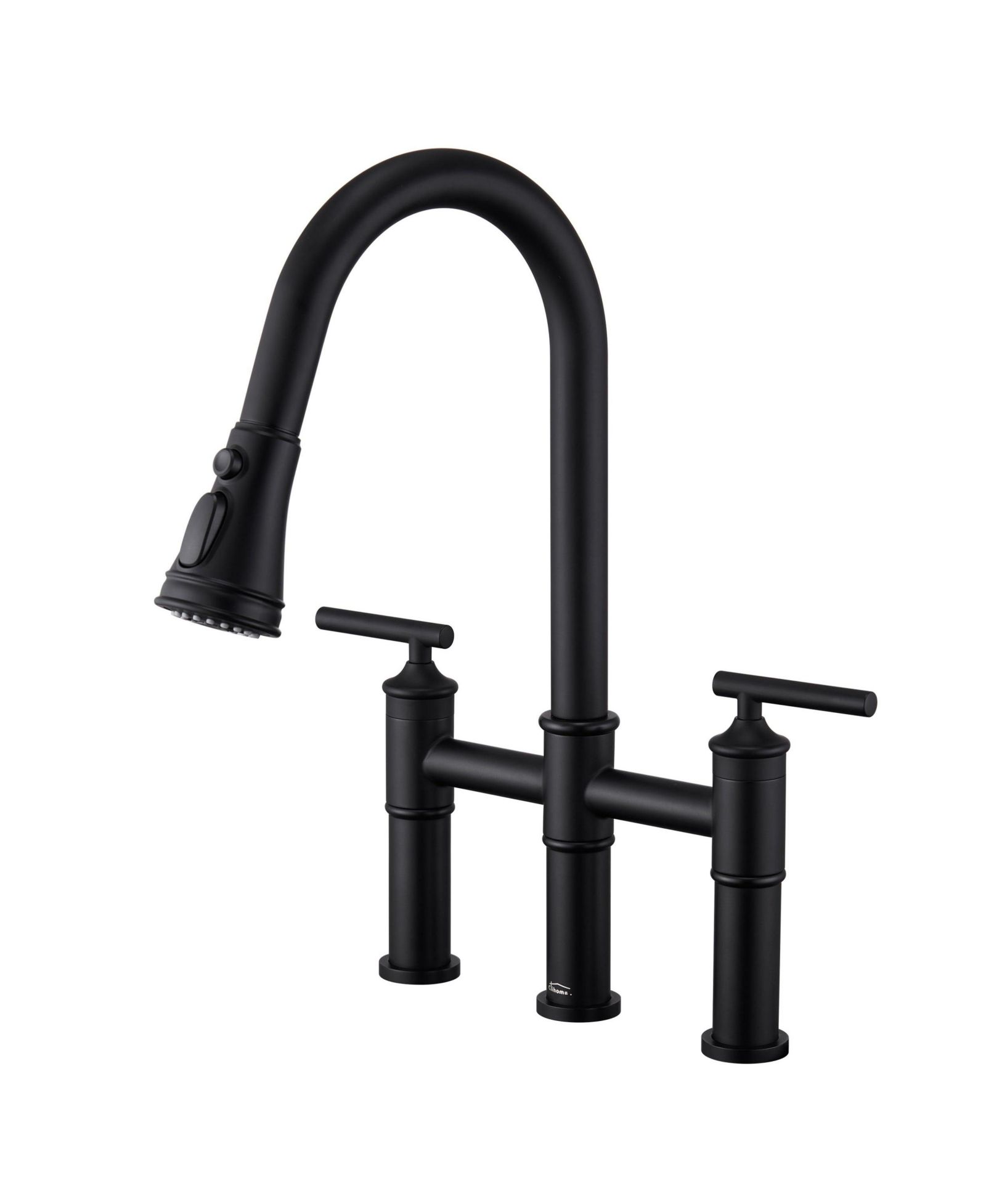 Boyel Living 23.6" Bridge Kitchen Faucet with Pull Down Sprayer Bridge Faucet 3 Holes Double Handle Kitchen Faucet Brass Kitchen Faucets