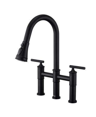 Boyel Living 23.6" Bridge Kitchen Faucet with Pull Down Sprayer Bridge Faucet 3 Holes Double Handle Kitchen Faucet Brass Kitchen Faucets