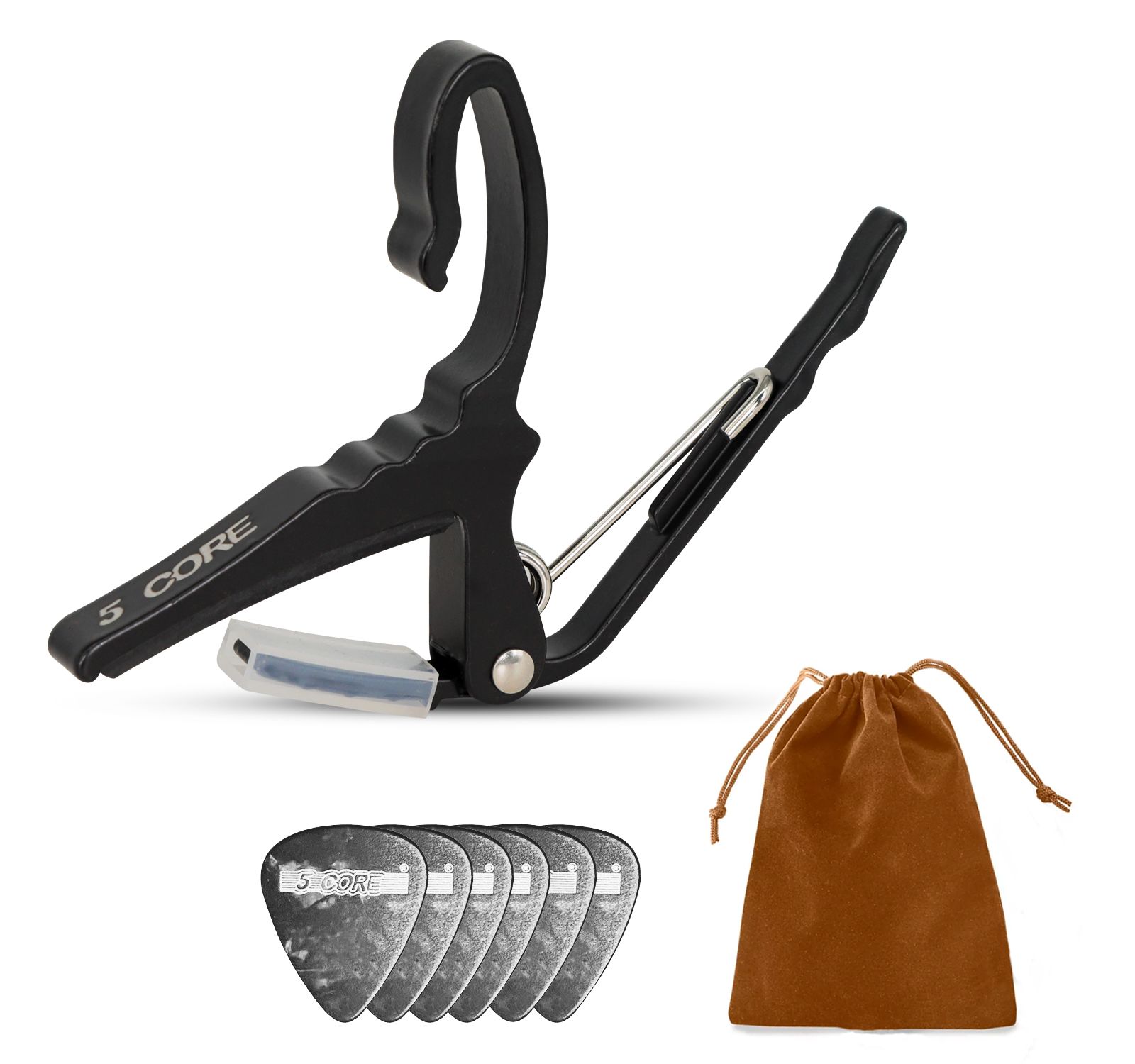 5 Core Acoustic Guitar Capo with Picks and Carry Bag, 3-Piece Set