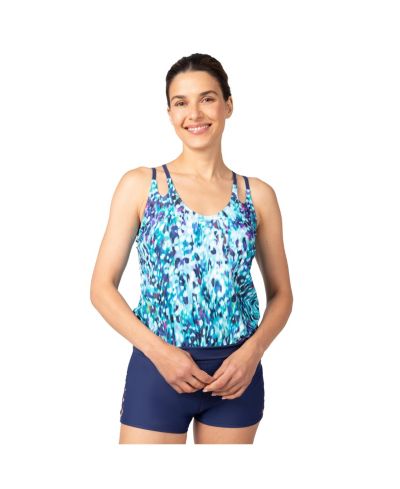 Free Country Women's Double Strap Cut Out Blouson Tankini Top
