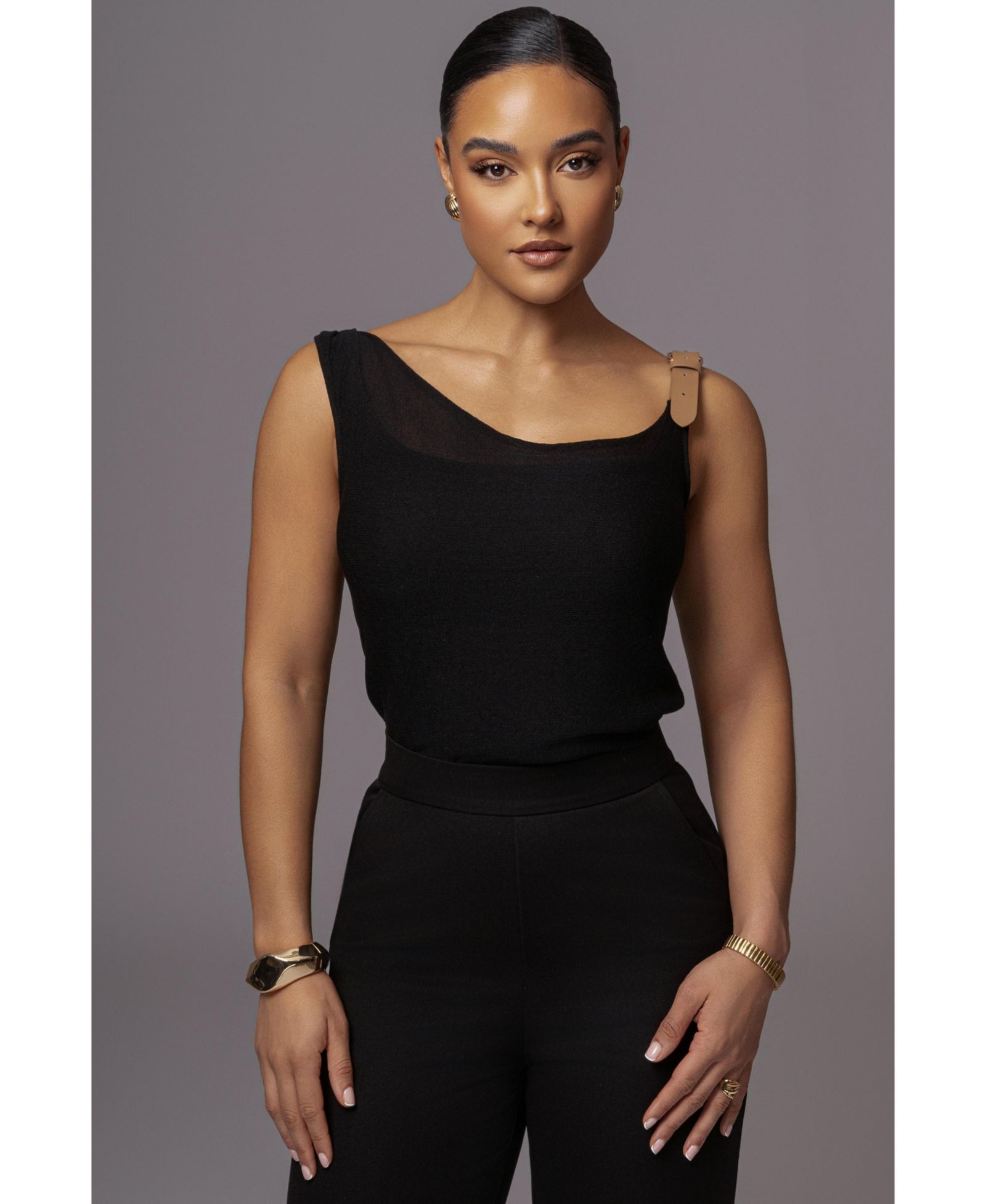 JLUXLABEL Women's Shanti Faux Buckle Top