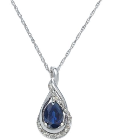 Sapphire (9/10 ct. t.w.) and Diamond Accent Pendant 18" Necklace in 14k White Gold (Also Available in Emerald)