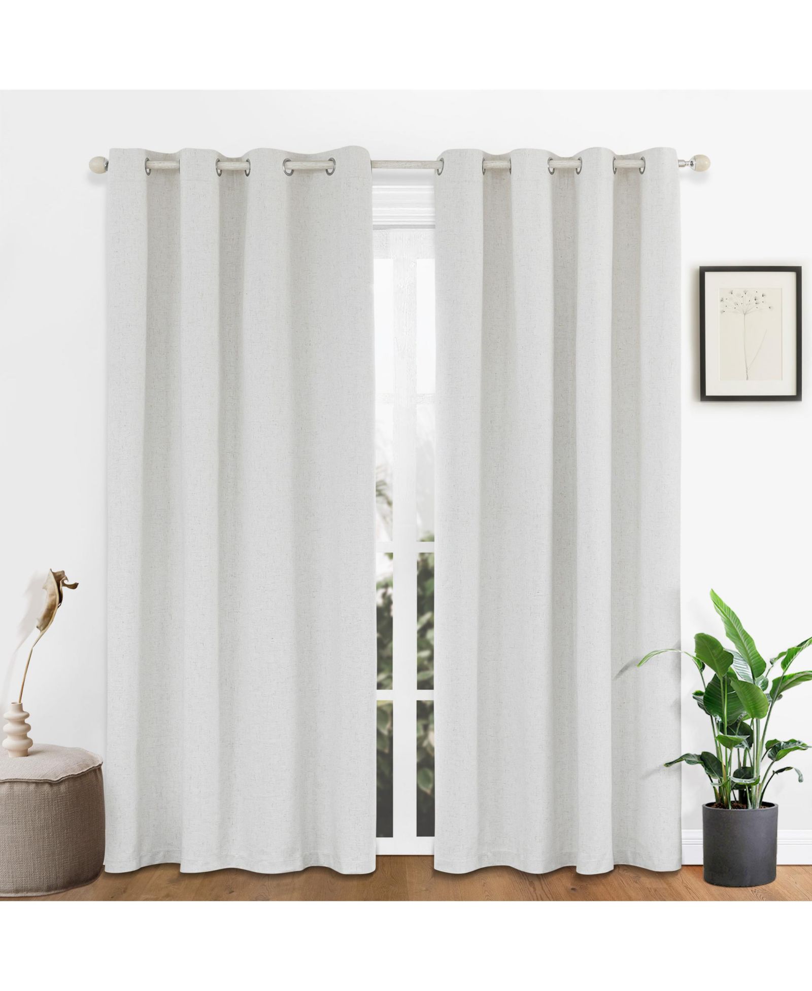 Awesome Home  100% Blackout Linen Blend Texture Grommet Curtain Pair(2 Panels),Natural,52x84