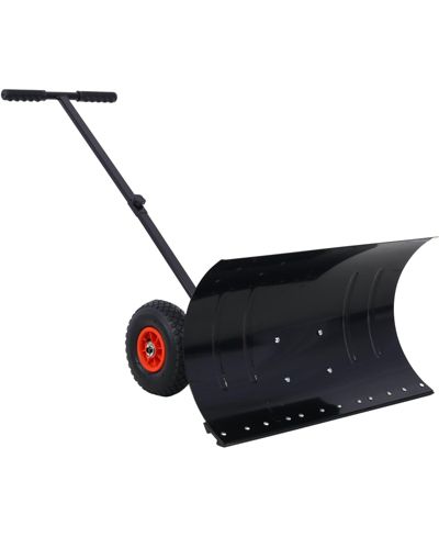 Snow Shovel with Wheels, Snow Pusher, Cushioned Adjustable Angle Handle Snow Removal Tool, 29" Blade, 10" Wheels,black color