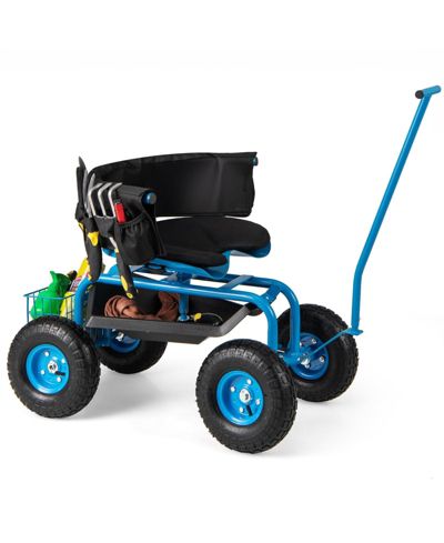 Ecooso Height Adjustable Swivel Seat and Storage Basket Rolling Garden Cart