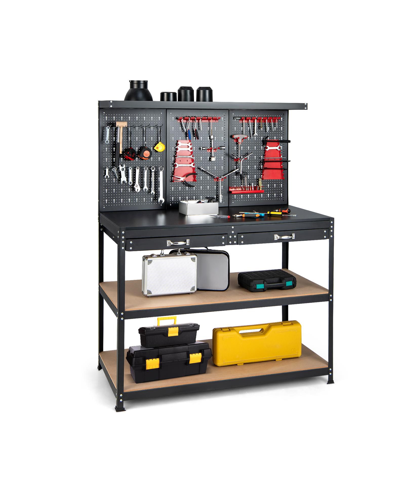 Ecooso 48 Inch Workbench with Pegboard and Drawers