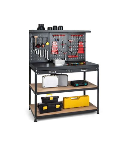 Ecooso 48 Inch Workbench with Pegboard and Drawers