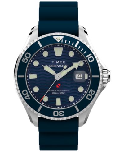 Timex мужские кварцевые аналоговые часы с синим резиновым ремешком, 44 мм
