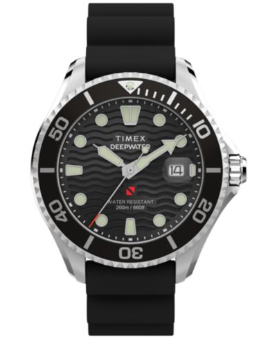 Timex Мужские кварцевые аналоговые часы, черные резиновые, 44mm