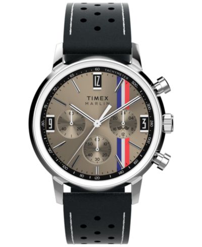 Мужские кварцевые часы Timex с черным кожаным ремешком, 40mm
