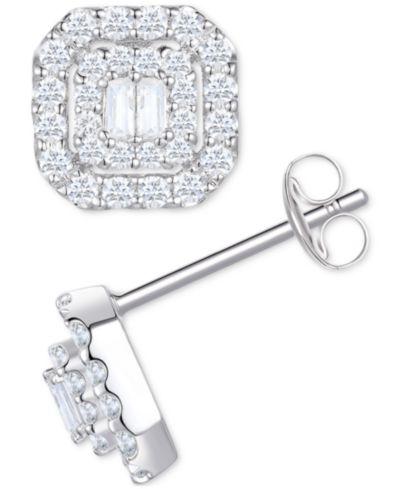 Серьги-гвоздики Diamond Round & Baguette Cluster в 14k White или Yellow Gold