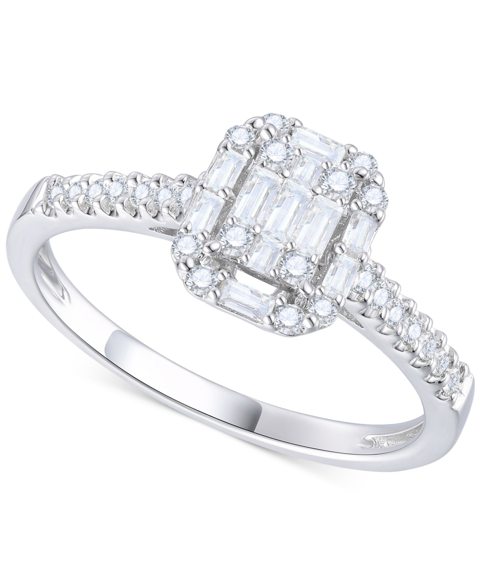 Помолвочное кольцо Diamond Emerald Shaped Halo Cluster 14k White Gold