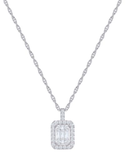Подвеска-кулон с изумрудом Diamond Emerald Shaped Halo Cluster, 18", 14k White Gold