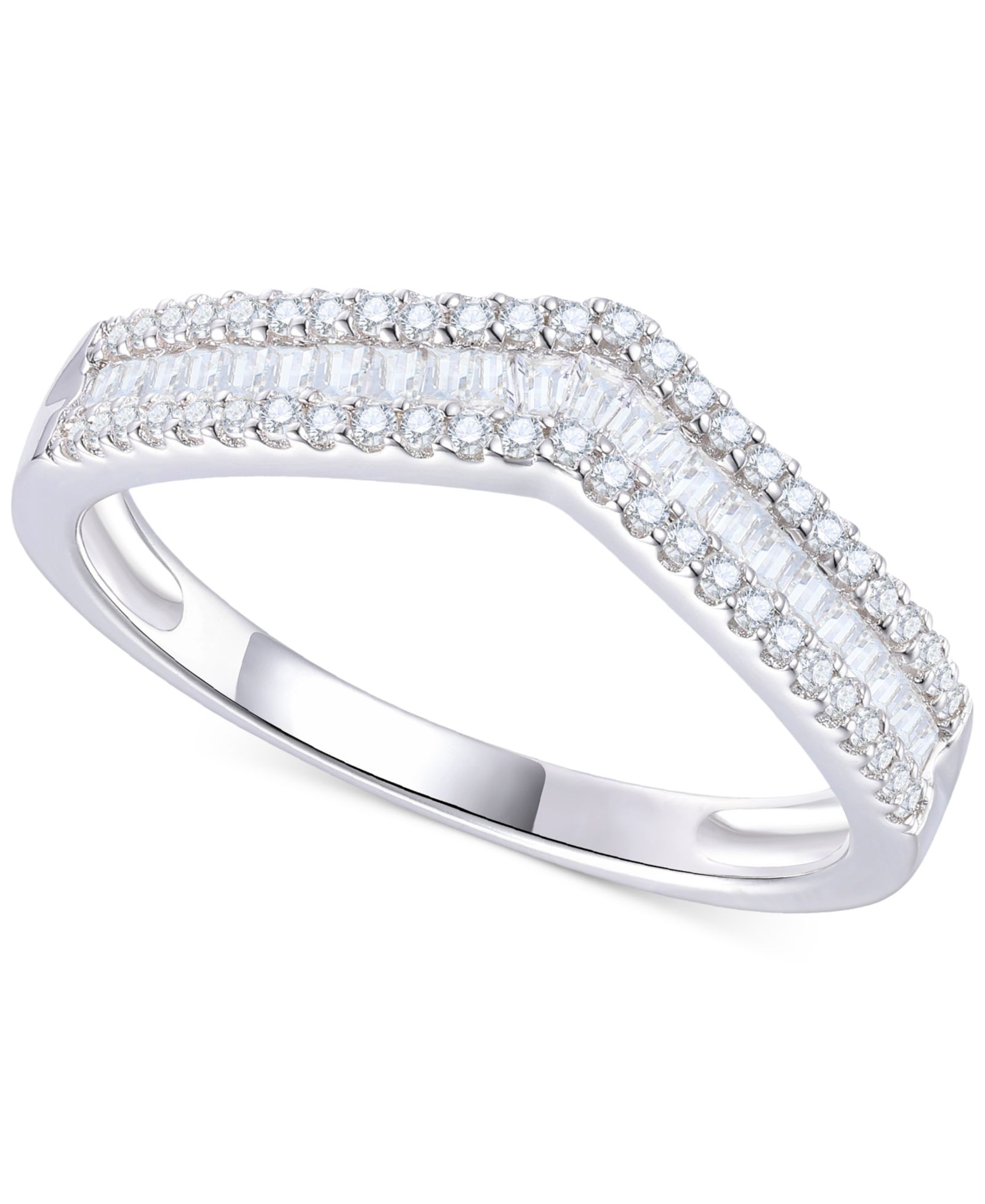 Кольцо Diamond Baguette & Round Chevron в 14k White Gold (1/3 ct. t.w.)