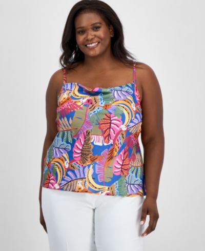 Женский топ Tahari ASL Plus Size Printed Satin Draped-Neck Camisole