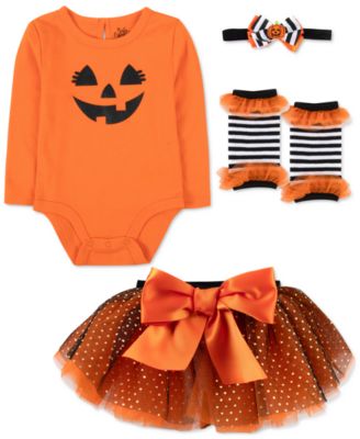 Baby Essentials Baby Girls Halloween Pumpkin Bodysuit, Tutu, Headband & Legwarmers, 4 Piece Set
