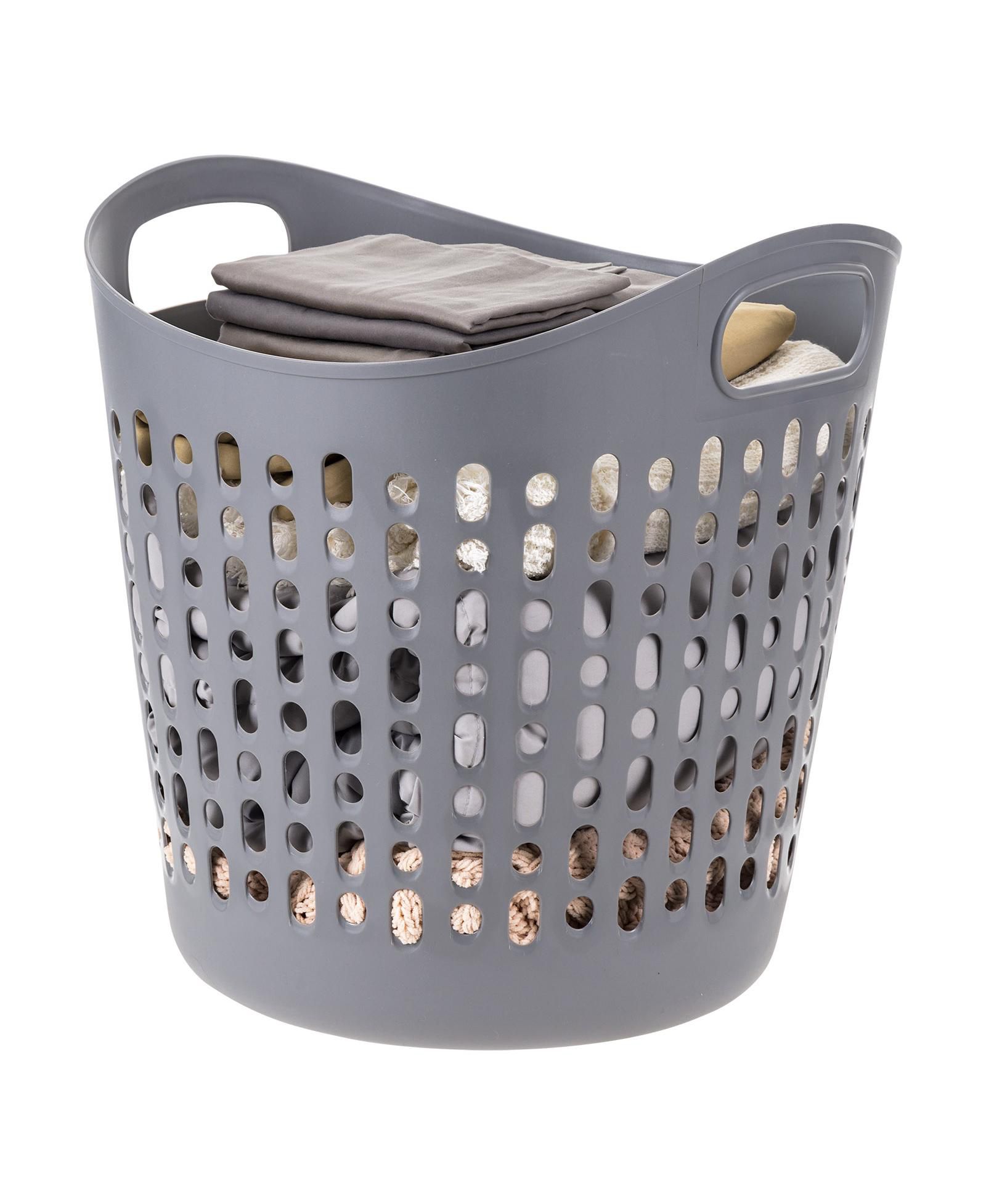 IRIS USA 3 Pack Laundry Basket 40L Durable and Flexible, Portable Round Bin, 1.15 Bushel Hamper for Storage with Ventilation Holes for Closet Dorm, Gray