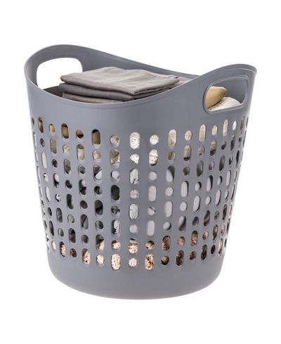 IRIS USA 3 Pack Laundry Basket 40L Durable and Flexible, Portable Round Bin, 1.15 Bushel Hamper for Storage with Ventilation Holes for Closet Dorm, Gray