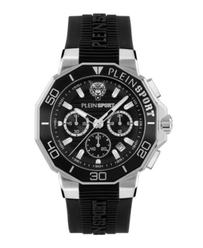 Часы Plein Sport Men's Titan Chronograph Date Quartz Black Silicone Strap 46mm