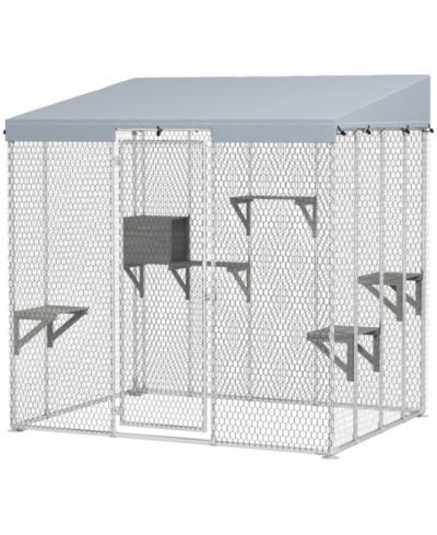 PawHut вольер для кошек 79" большой, уличный enclosure из оцинкованной стали с навесом