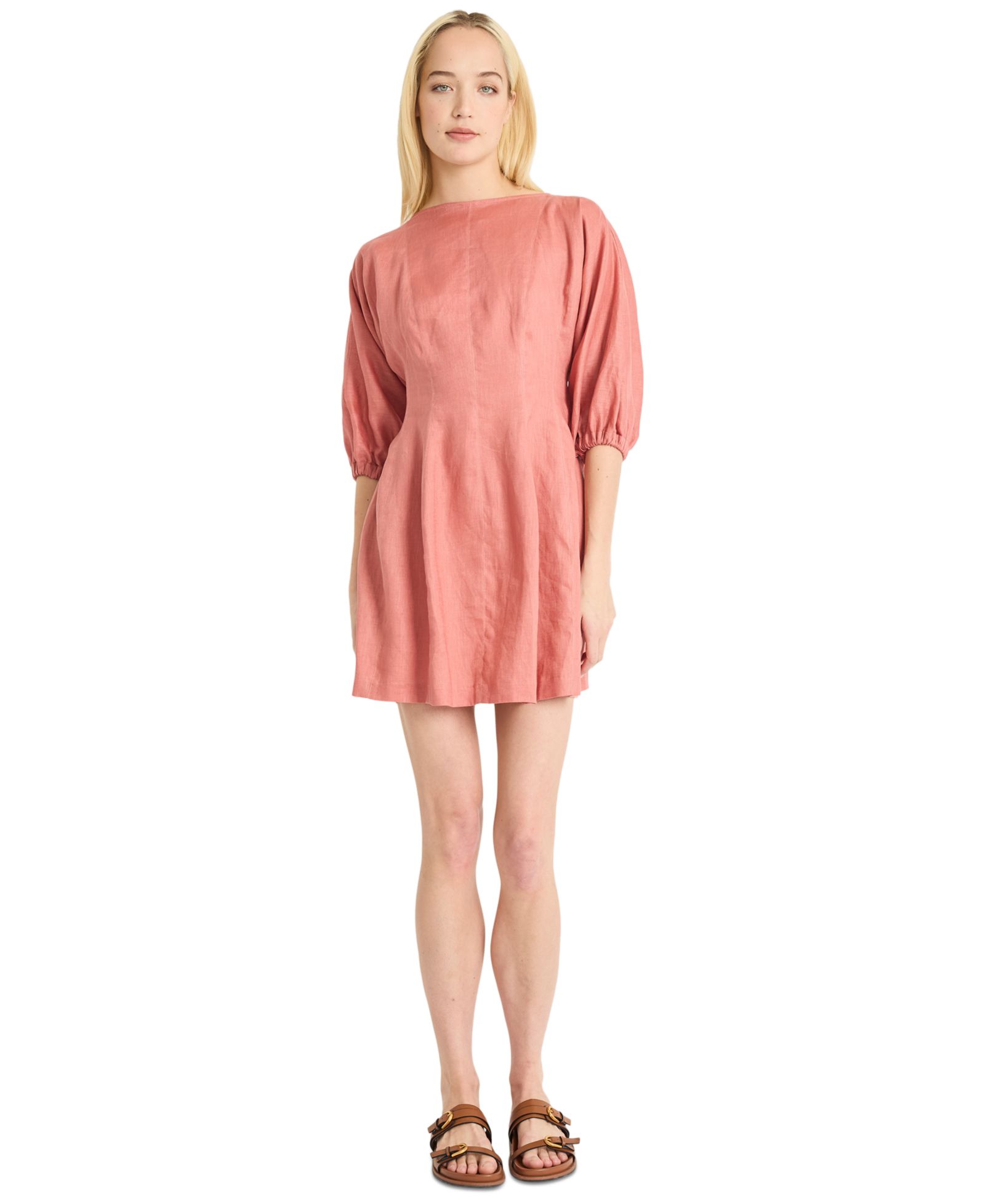 Luxely Women's Linen Elbow-Length Mini Dress