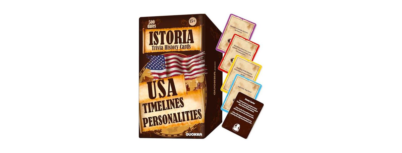 QUOKKA USA History & Personality Board Card Game - Istoria 500 Cards - Образовательная игра для детей 15+ и взрослых