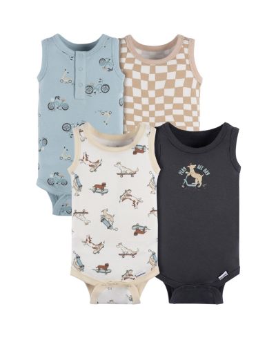 Gerber Baby Boys 4-Pack Sleeveless Onesies Bodysuits, Blue Bike
