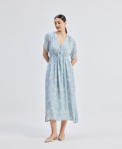 Reistor Women's Maxi Gathered Dress in Blue Florals