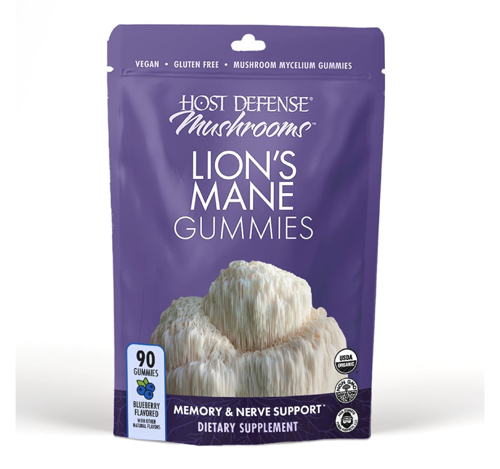Host Defense Желейные конфеты с грибами Lion's Mane, черника, 90 шт