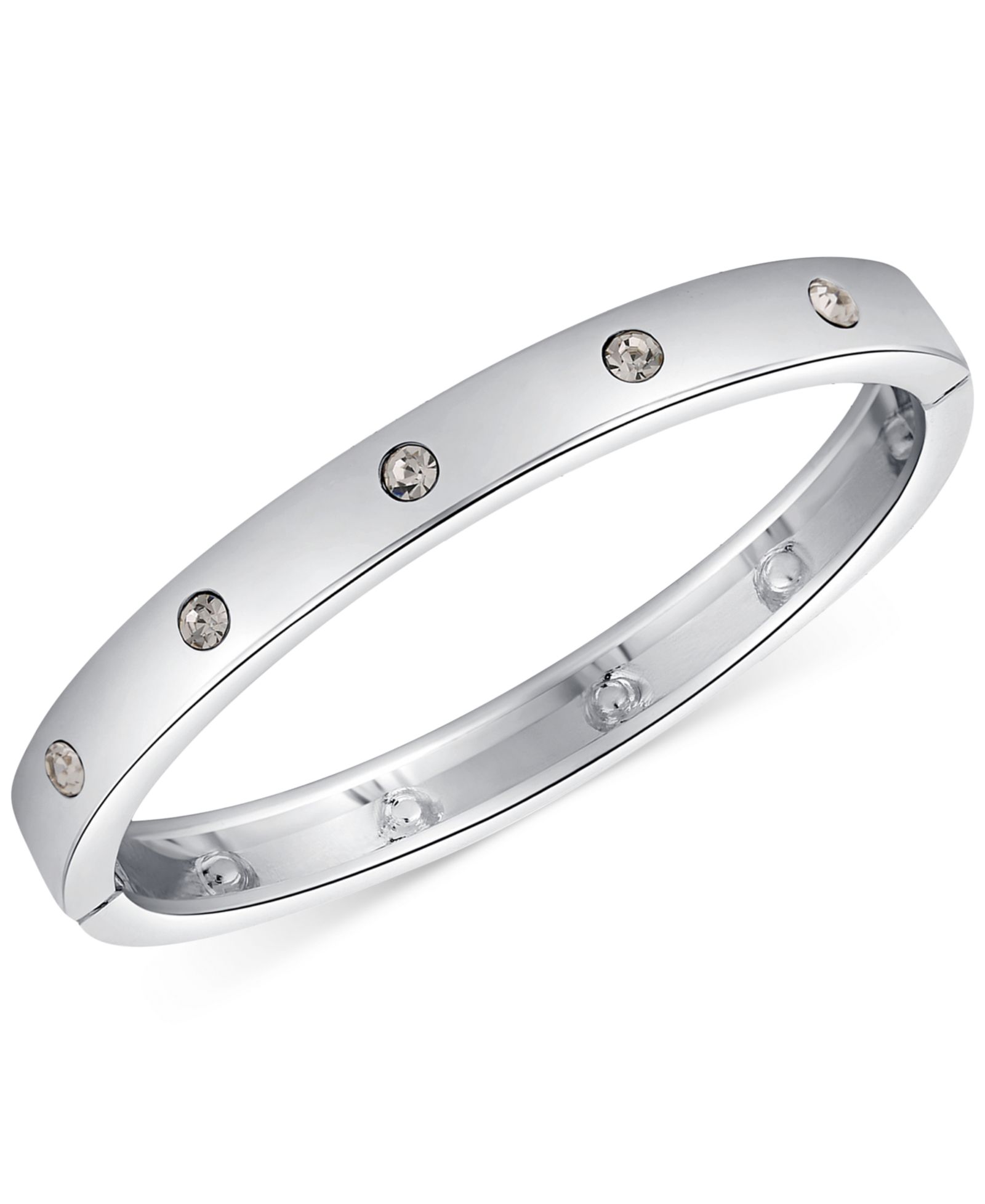 GUESS Silver-Tone Crystal Hinged Bracelet