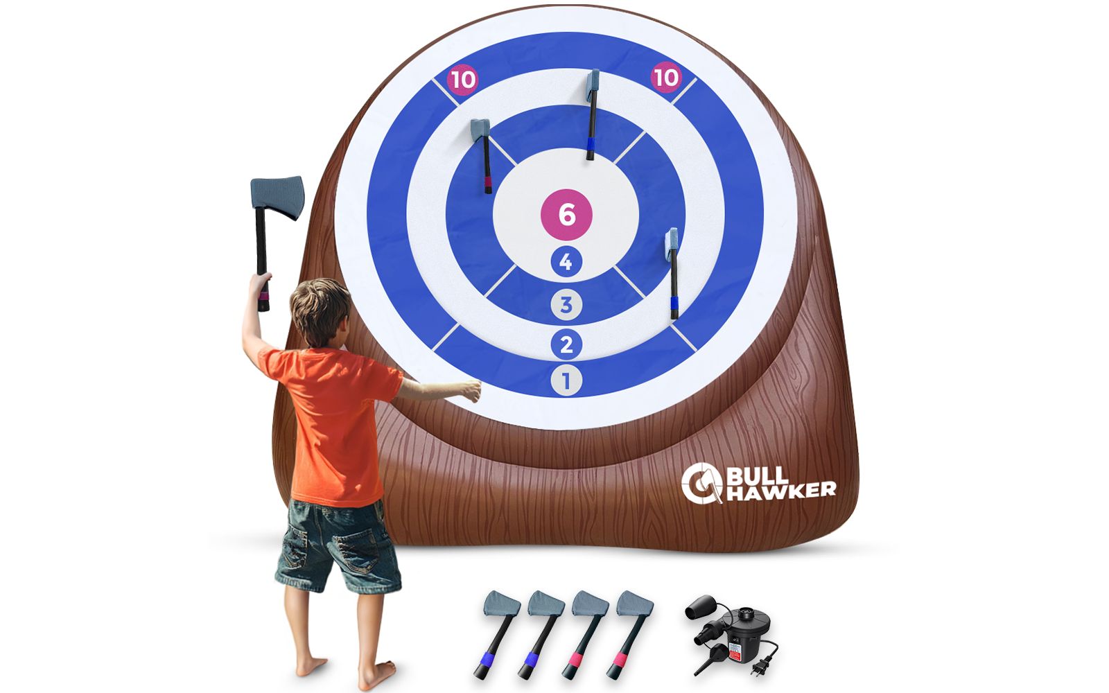 Bull Hawker | Гигантский набор для метания топориков (более 1.8 м) с 15+ играми | Игра для заднего двора с насосом | Карнавальная игра