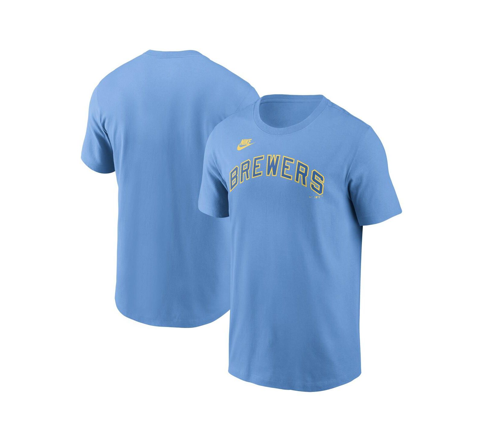 Nike Men's Powder Blue Milwaukee Brewers Cooperstown Wordmark T-Shirt