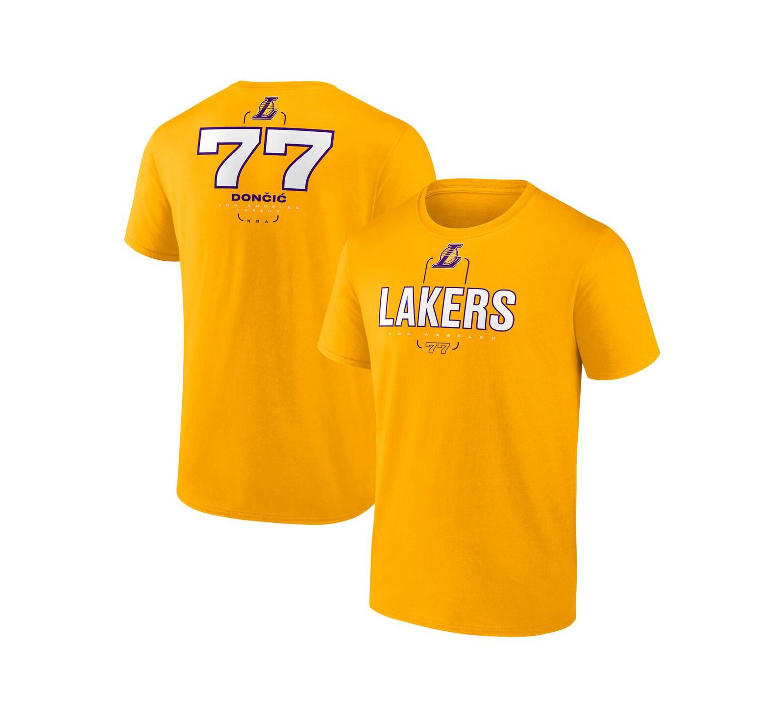 Мужская Fanatics Luka Doncic Gold Los Angeles Lakers Behind the Back Name & Number T-Shirt