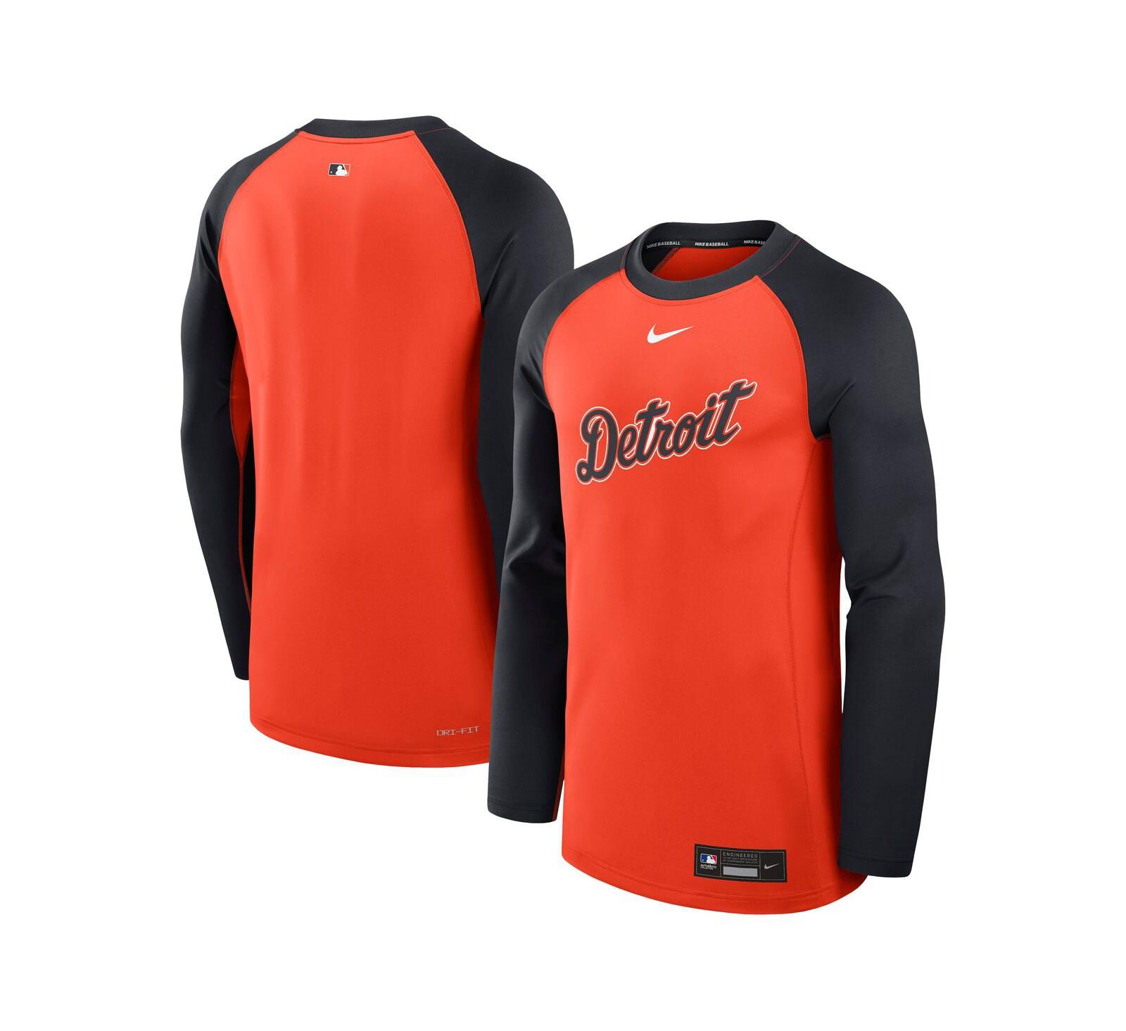 Мужская футболка Nike Detroit Tigers Authentic Collection Game Time Raglan, оранжево-синяя