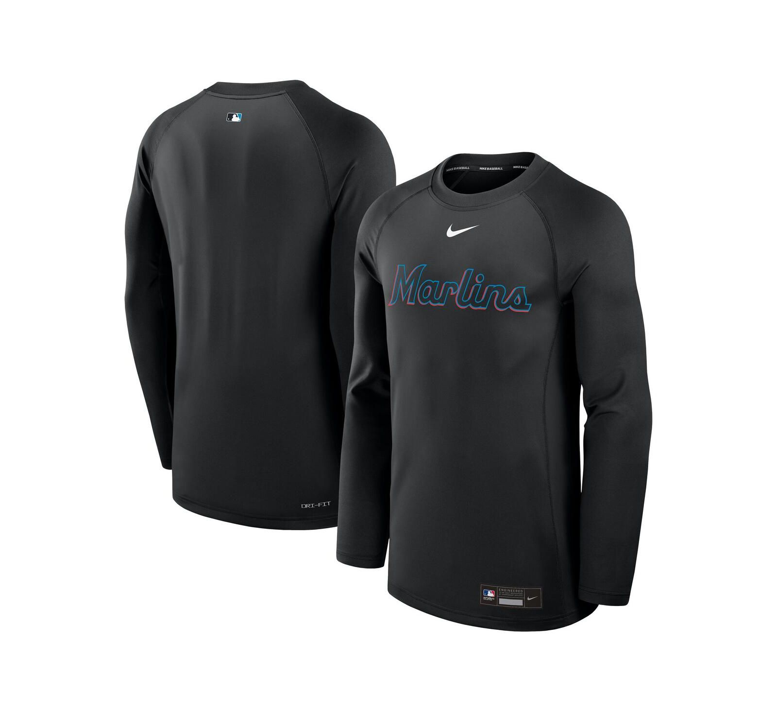 Nike Men's Black Miami Marlins Authentic Collection Game Time Raglan Performance Long Sleeve T-Shirt