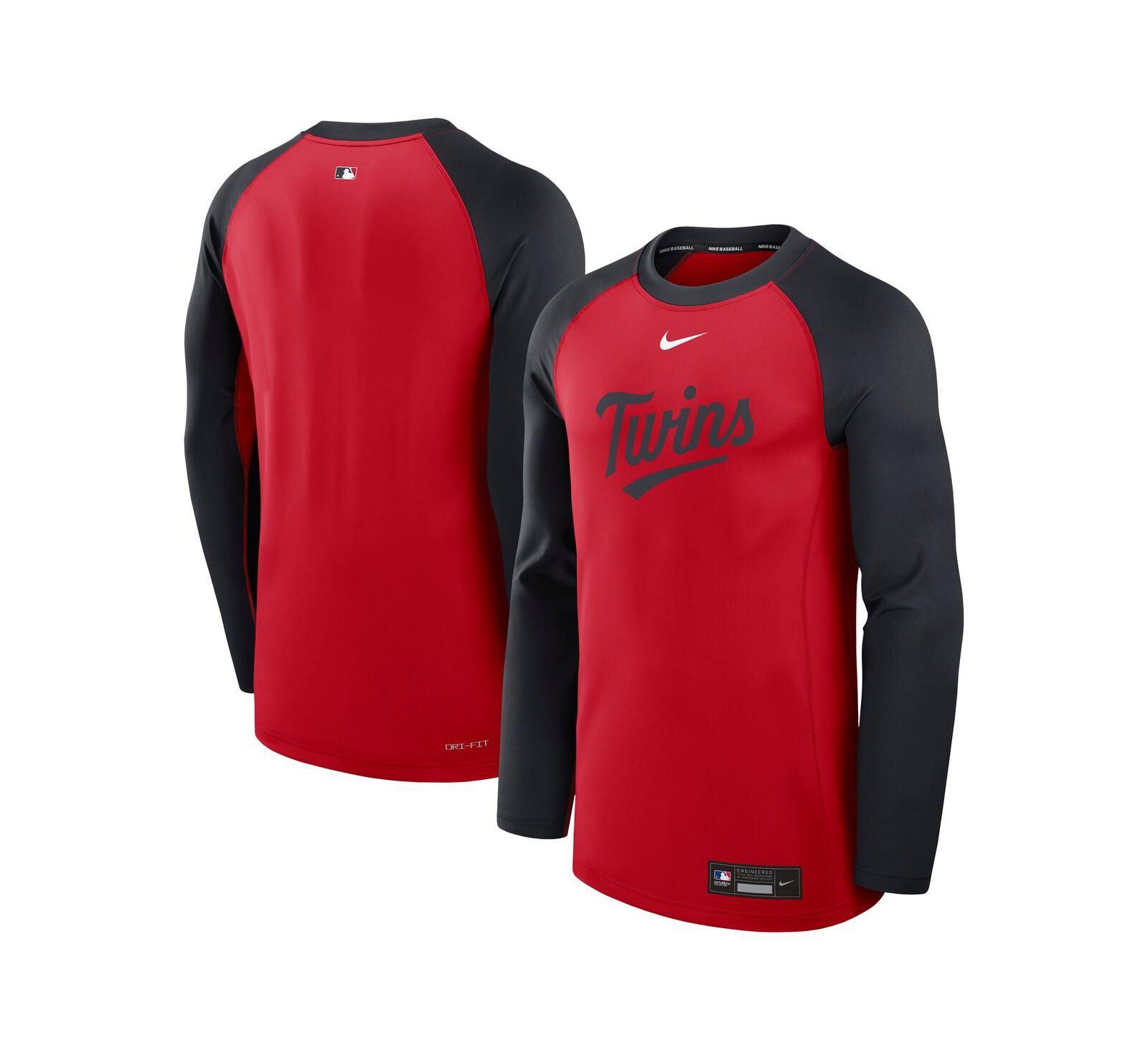 Nike Men's Red/Navy Minnesota Twins Authentic Collection Game Time Raglan Performance Long Sleeve T-Shirt