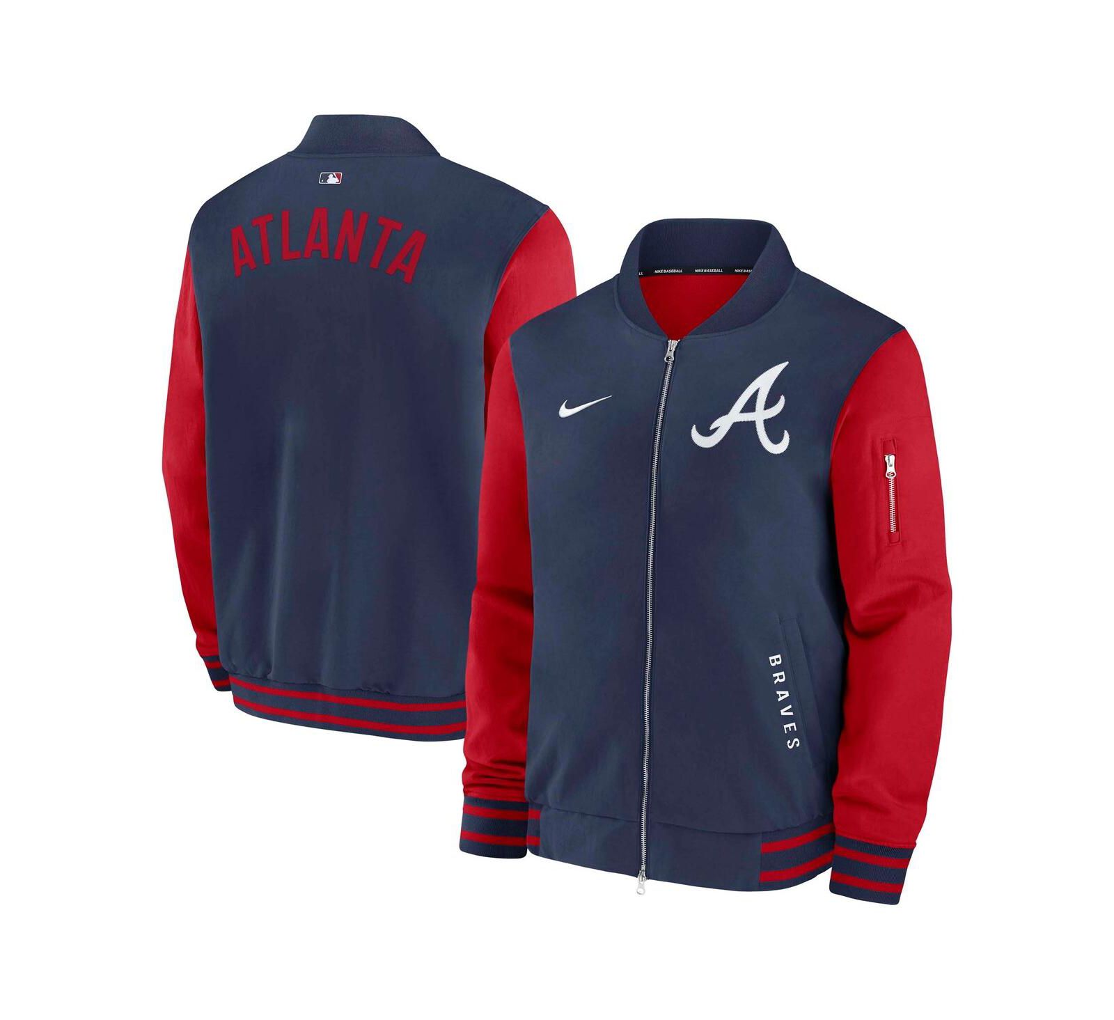 Nike Men's Navy/Red Atlanta Braves Authentic Collection Dugout Full-Zip Bomber Jacket