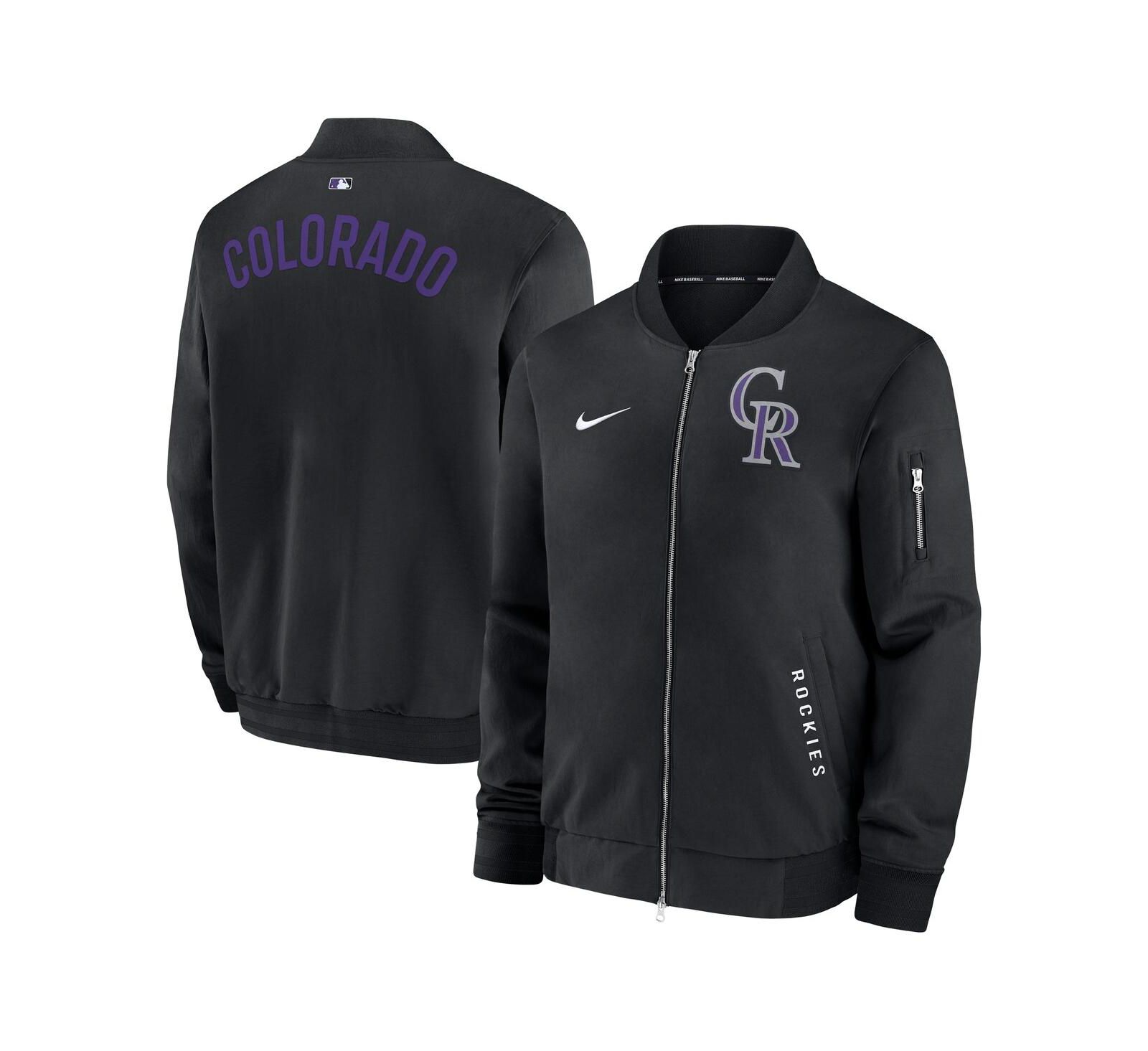 Nike Men's Black Colorado Rockies Authentic Collection Dugout Full-Zip Bomber Jacket