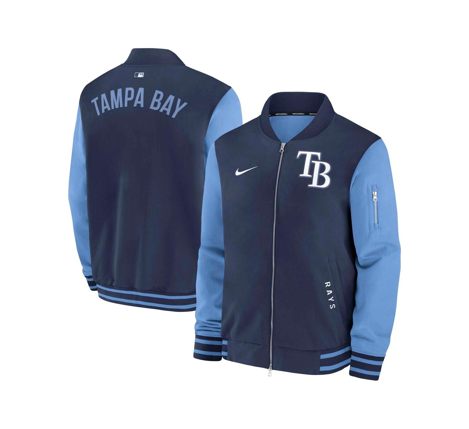 Nike Men's Navy/Light Blue Tampa Bay Rays Authentic Collection Dugout Full-Zip Bomber Jacket