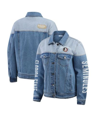 WEAR by Erin Andrews Женский Denim Florida State Seminoles Sleeve Hit Color Block Button-Down Denim Jacket