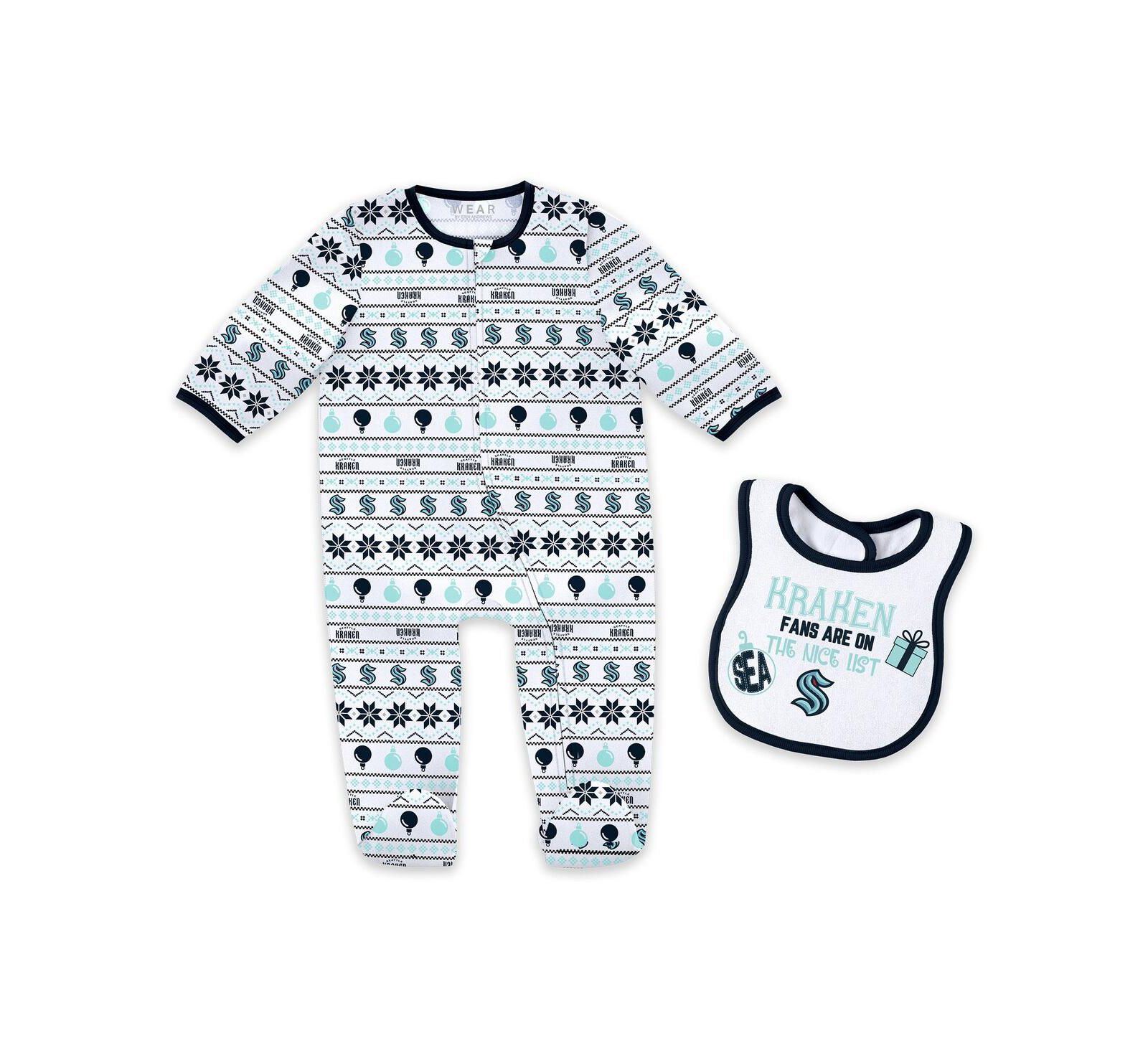 WEAR by Erin Andrews Детский набор 2-Piece Seattle Kraken Allover Print Full-Zip Sleeper и Bib Christmas
