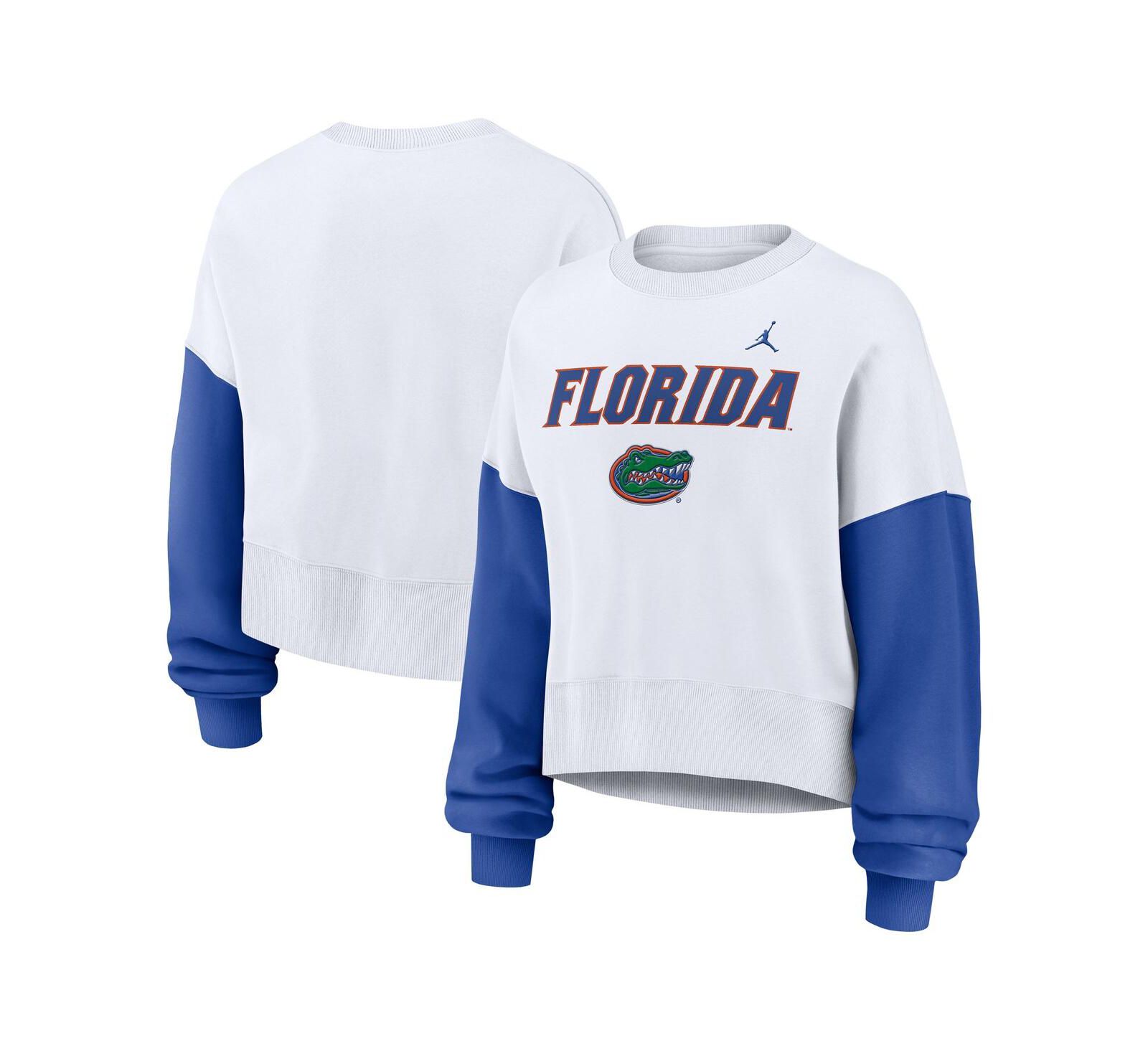 Jordan Женская укороченная толстовка с капюшоном White Florida Gators Color-Block Oversized Cropped Pullover