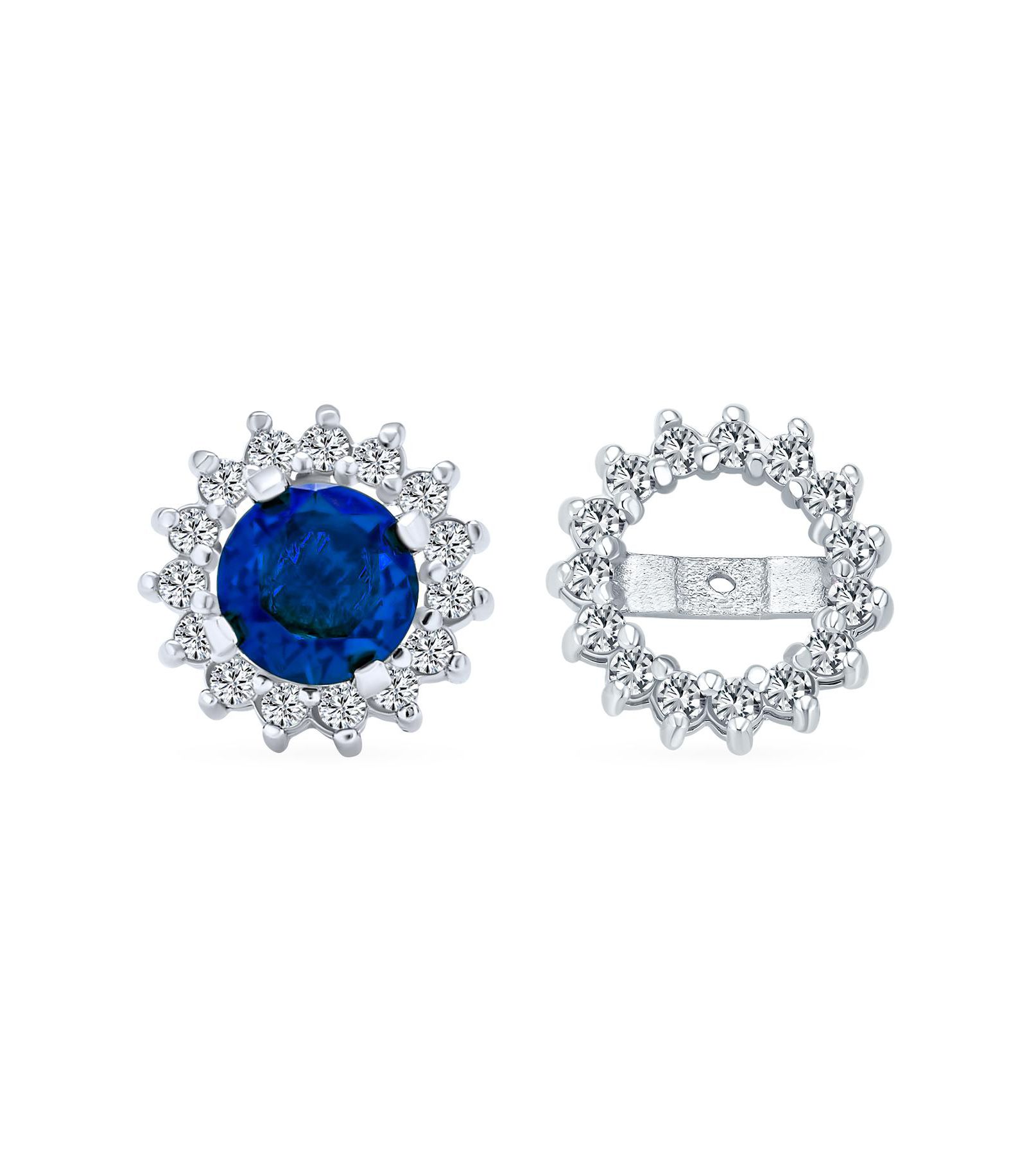Bling Jewelry CZ Halo Clear Blue Earring Jackets for Studs Gold Plated Sterling Silver