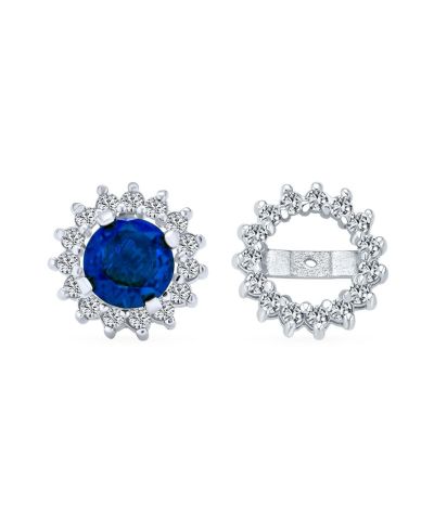 Bling Jewelry CZ Halo Clear Blue Earring Jackets for Studs Gold Plated Sterling Silver