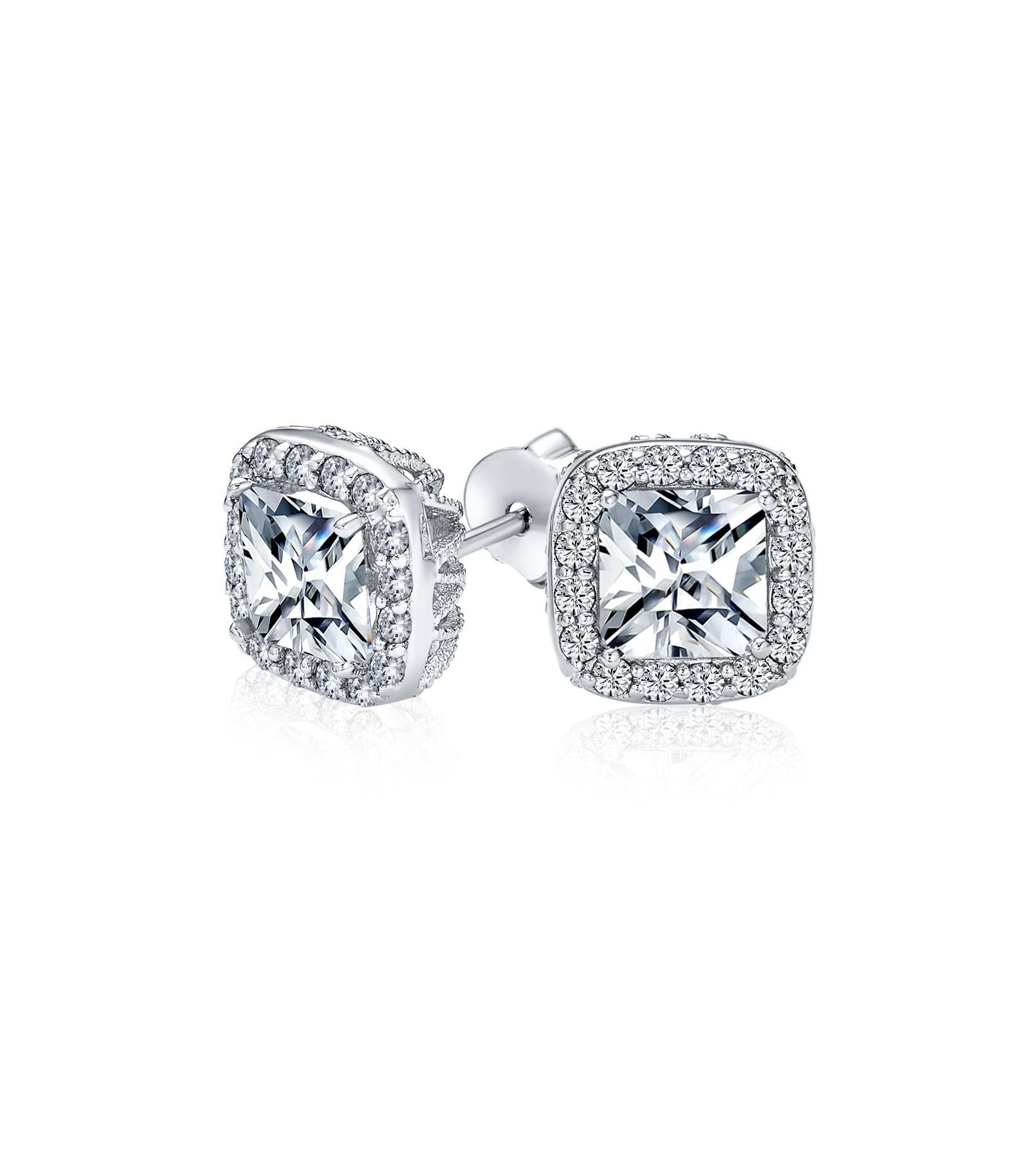Серьги-гвоздики Bling Jewelry с огранкой Asscher Cut и CZ в латуни