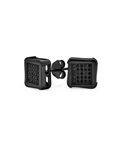 Серьги-гвоздики Bling Jewelry из стерлингового серебра.925 с черным напылением и микропаве CZ, геометрическая квадратная форма